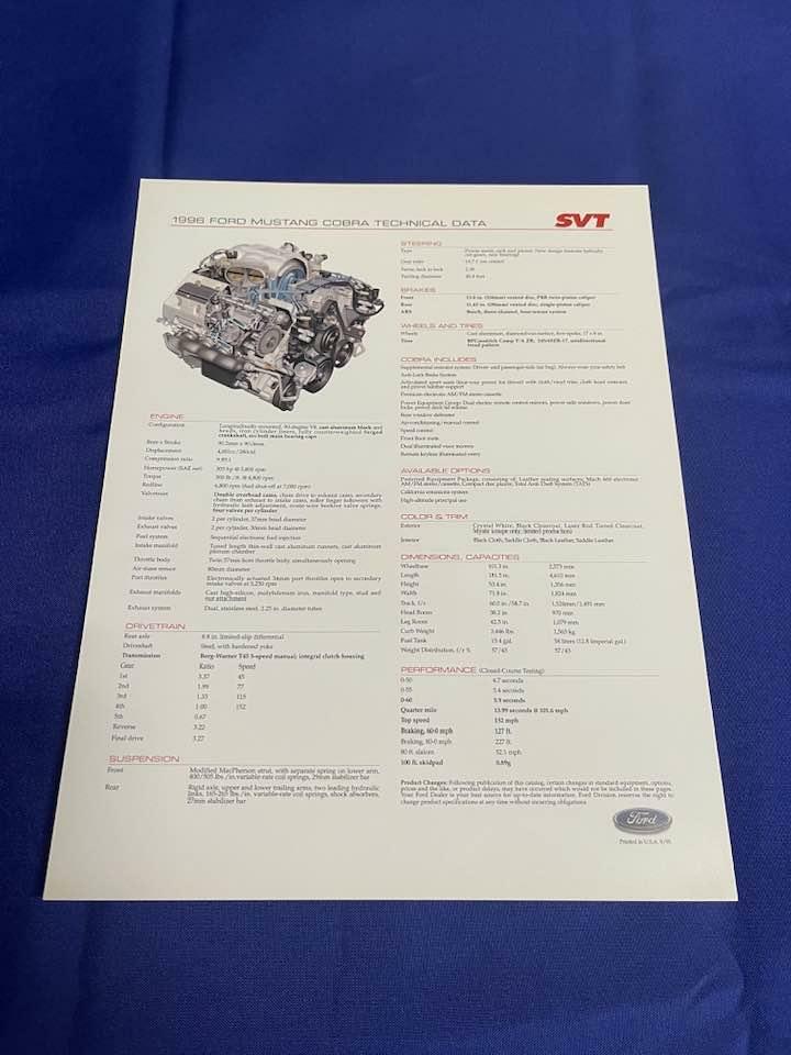 1996 SVT Cobra Dealer Card