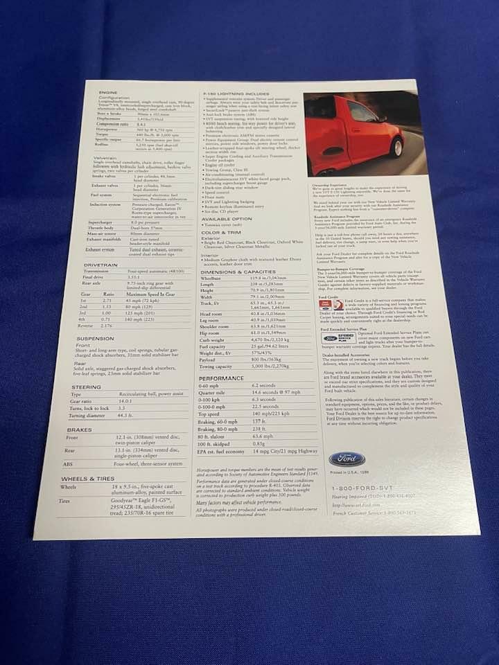 2000 SVT Lightning Dealer Card