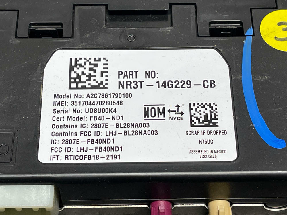 2018-23 Ford Mustang Mach One Telematics Communication Control Module 299