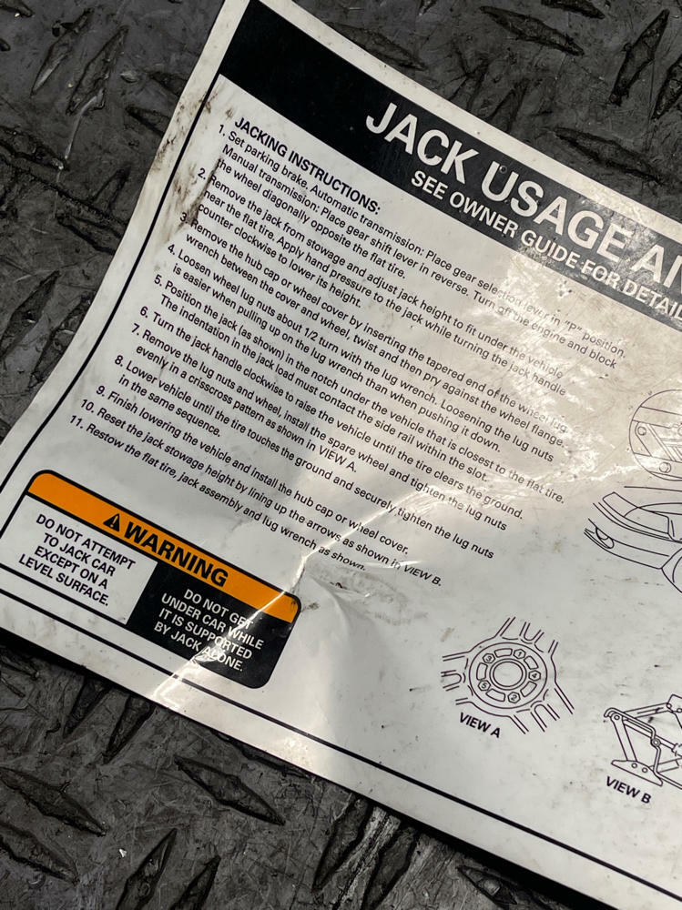 2003-04 Ford Mustang SVT Cobra Jack Usage/Stowage Info Card- Harder to Find 295