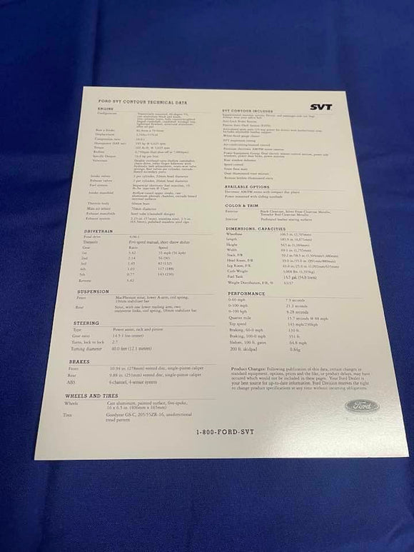 1998 SVT Contour Dealer Card